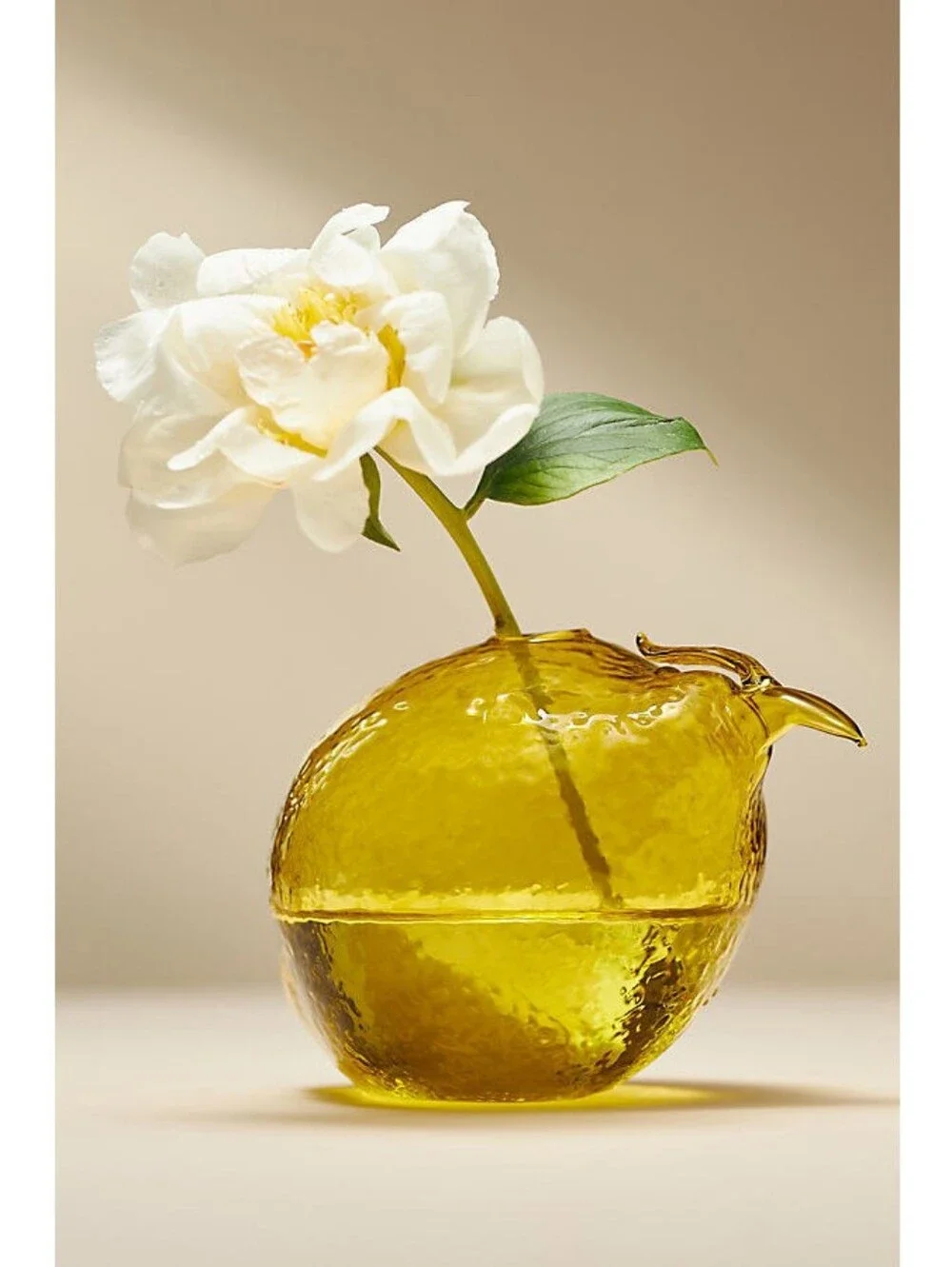 Anthropologie Lemon Yellow Citrus Medium Summer Fruit Glass Bud Vase